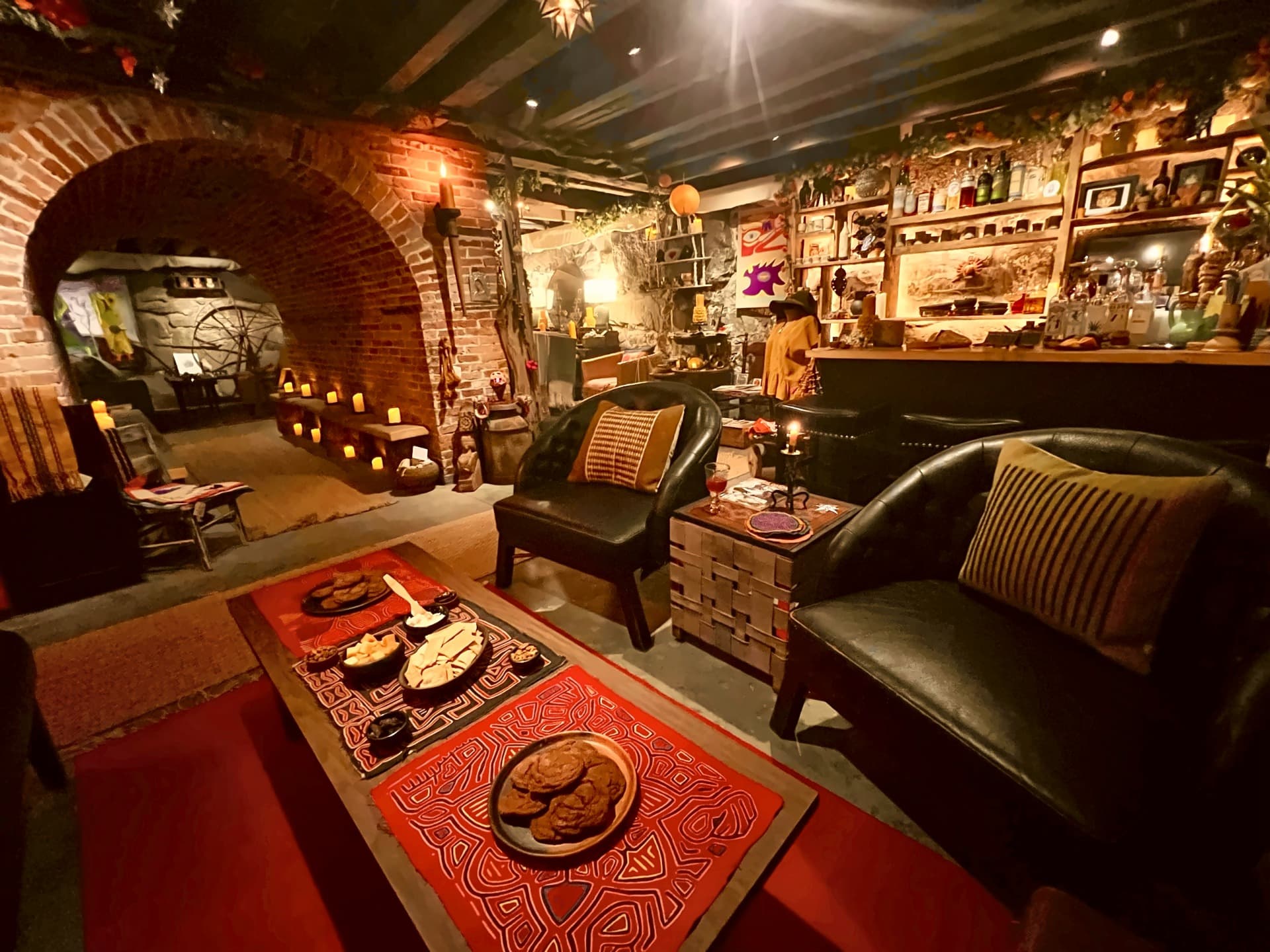 The lounge and the bar at Alma, set for an evening