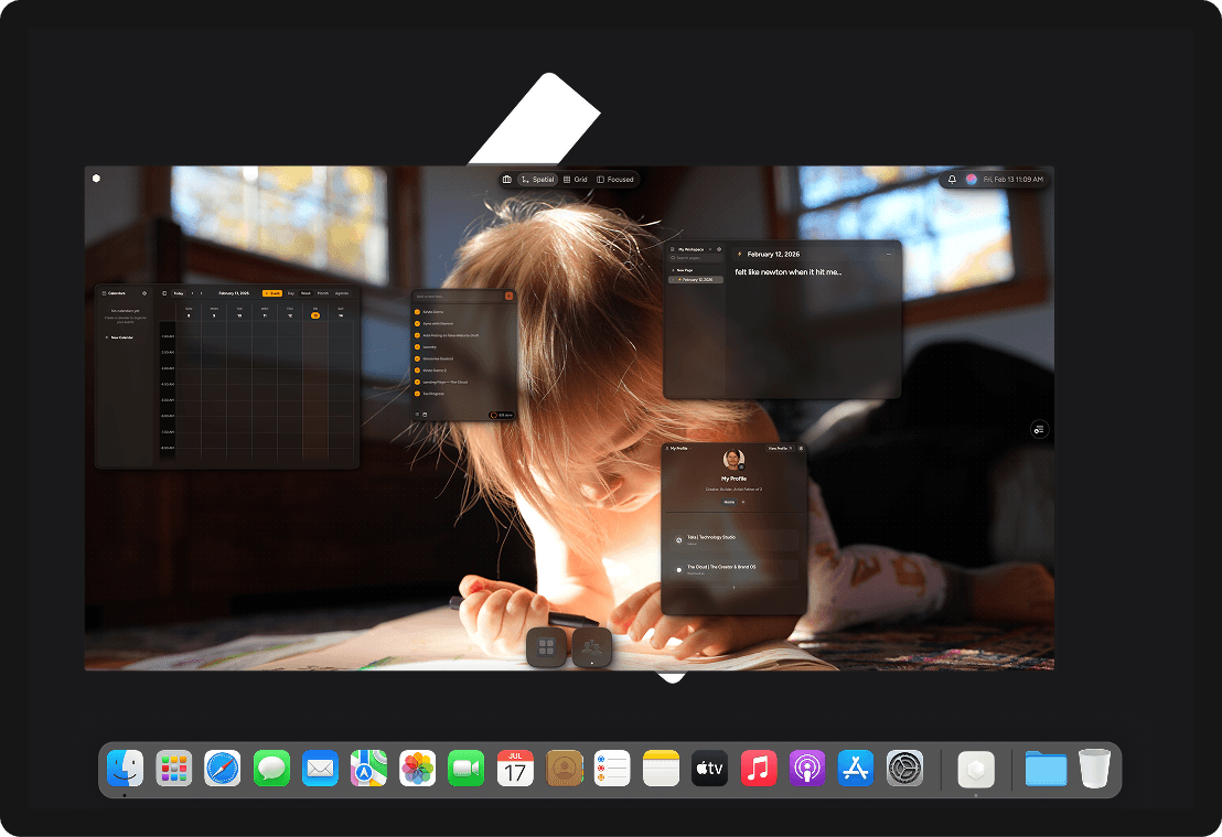 The Cloud desktop app running a spatial workspace on macOS